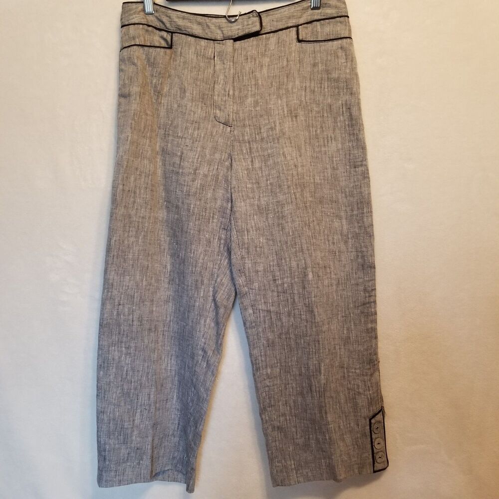 Dressbarn 6 Pants Heather Gray High Rise 100% Linen Capri Cropped Beach Cruise